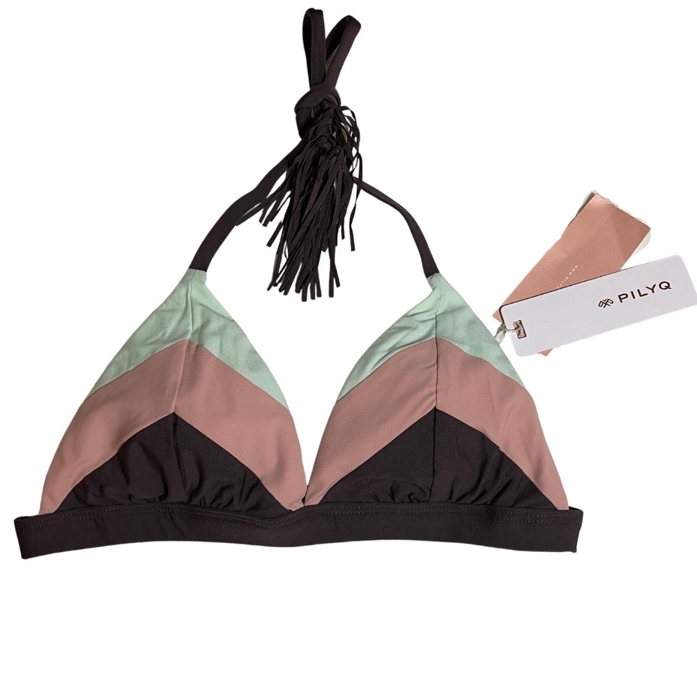 NWT Pilyq Color Block Triangle Halter Bikini Top Sz. S